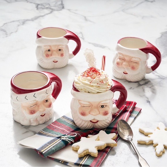 Pottery Barn Hand Painted Vintage Style Santa Claus Holiday Mugs 16oz - Set of 4 - Picture 2 of 16